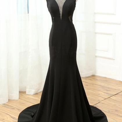 Long Black Prom Dress, Deep V-neck Prom..