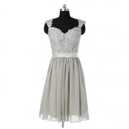 Short Bridesmaid Dress,gray Bridesmaid Dress, Lace..