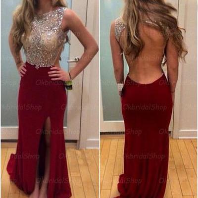 Red Prom Dress, Backless Red Prom Dresses, Long..