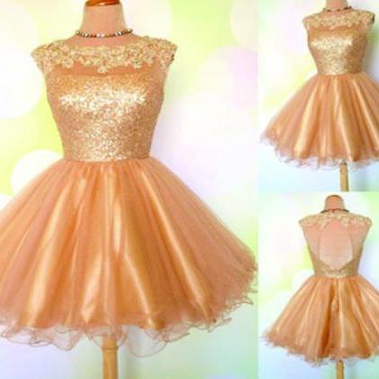 Short Prom Dress, Gold Prom Dress, Inexpensive..
