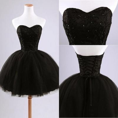 Short Prom Dress, Black Prom Dress, Sweet-heart..