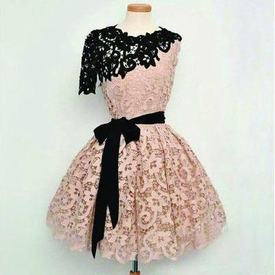 Short Prom Dress, Blush Pink Prom Dress, Lace Prom..