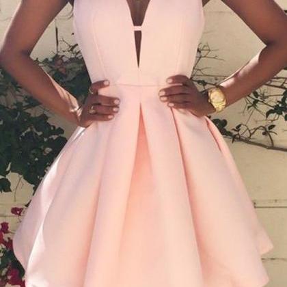 Pink Short Homecoming Dress With Plunge V..