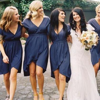 Short Bridesmaid Dress,navy Blue Bridesmaid..