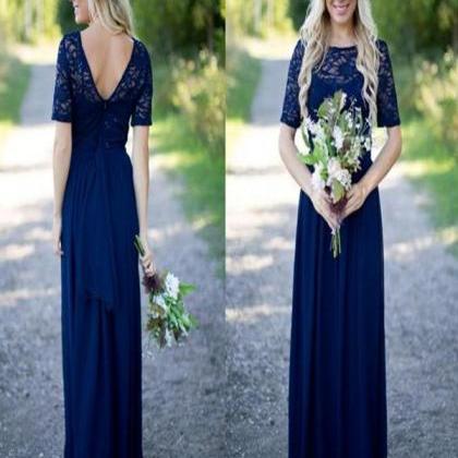 Long Bridesmaid Dress,navy Blue Bridesmaid..
