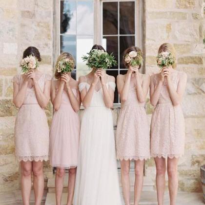 Short Bridesmaid Dress, Pink Lace Bridesmaid..