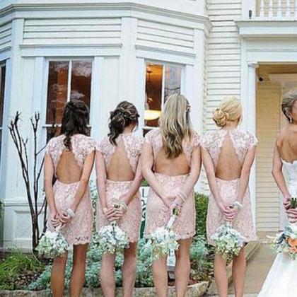 Short Bridesmaid Dress, Pink Lace Bridesmaid..