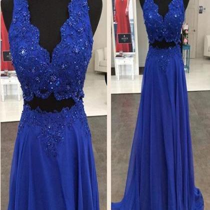 Long Custom Prom Dress, Royal Blue Prom Dress, Two..