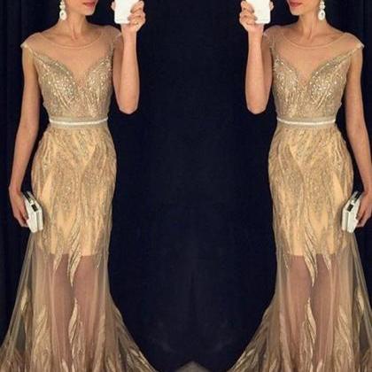 Long Gold Prom Dress, Modest Prom Dresses,sexy..