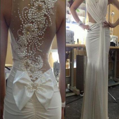 Long Custom Prom Dress,pearl Prom Dresses ,..