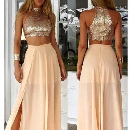 Simple Two Pieces Prom Dresses For Teens,champagne..