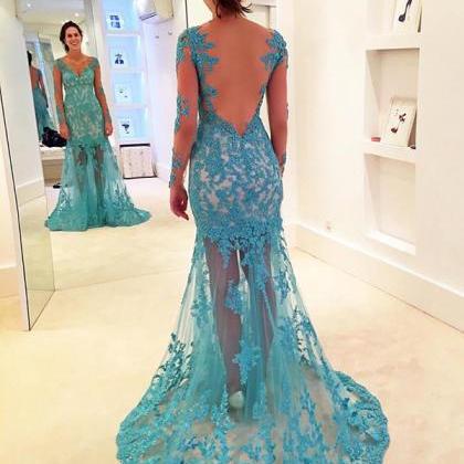 Long Custom Prom Dress,blue Lace Prom Dress,..