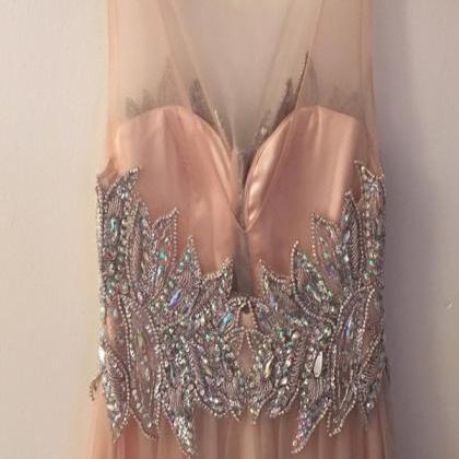 Long Custom Prom Dress, Pink Rhinestones Prom..