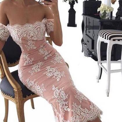 Sexy Champagne Lace Prom Dress, Charming Prom..
