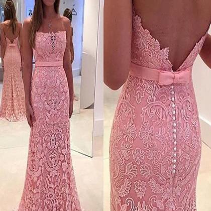 Peach Pink Prom Dresses, Lace Prom Dress,..