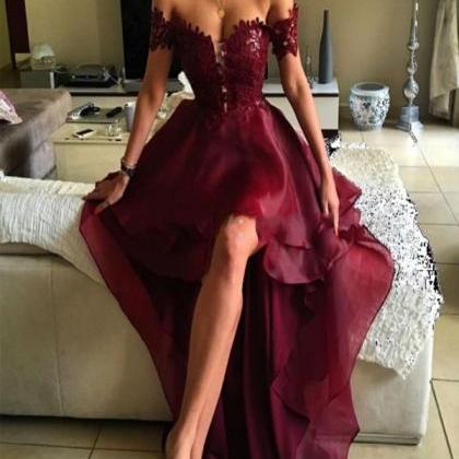 High Low Burgundy Lace Prom Dress Sexy Off The..