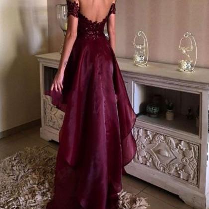 High Low Burgundy Lace Prom Dress Sexy Off The..