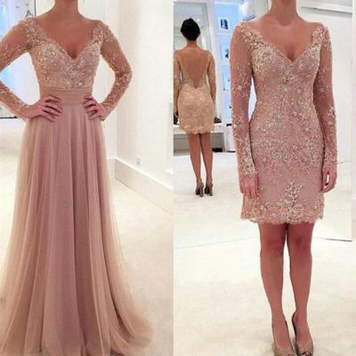  Long Prom Dress, Long Sleeve Prom Dress, Tulle Prom Dress,Pink Prom Dress, Sexy Prom Dress, PD0062