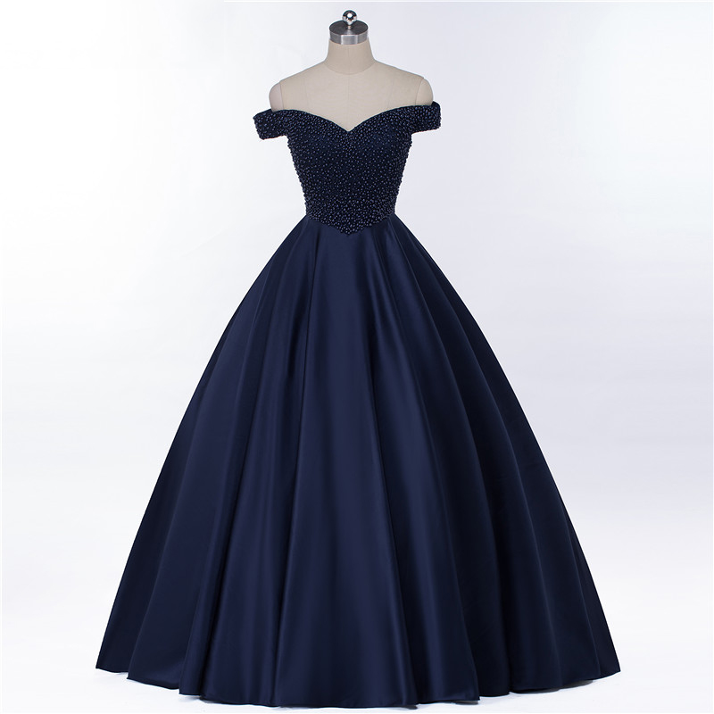 Off Shoulder Prom Dress,navy Prom Dress,short Sleeve Prom Dress,ball Gown Prom Dress,evening Party Dress,charming Pearl Prom Dresses,formal Prom