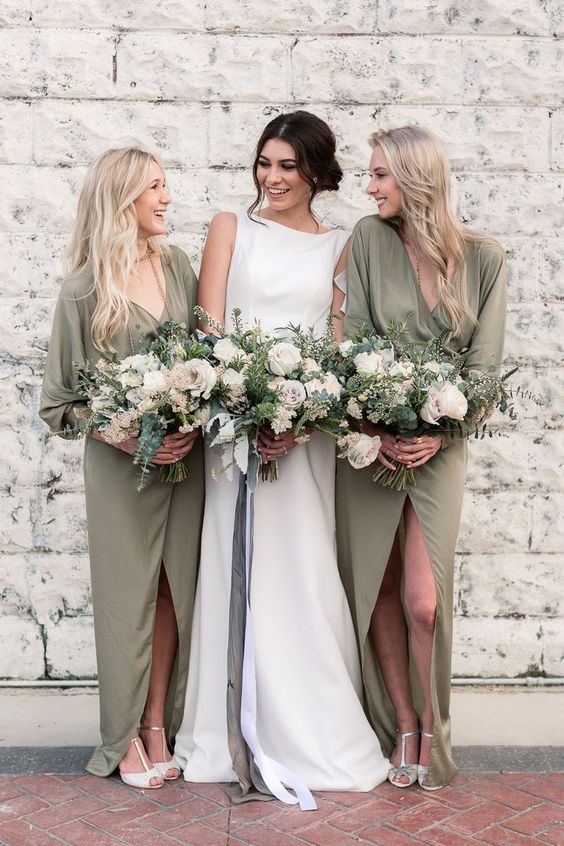 Chiffon Bridesmaid Dresses,olive Green Bridesmaid Dresses,bridesmaid Dresses With Sleeves,bridesmaid Dresses With Slits, Bridesmaid Dresses.