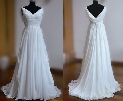 Long Prom Dress, Beach Wedding Dress, Chiffon Prom Dress, White Prom Dress, Prom Dress, Pd0038