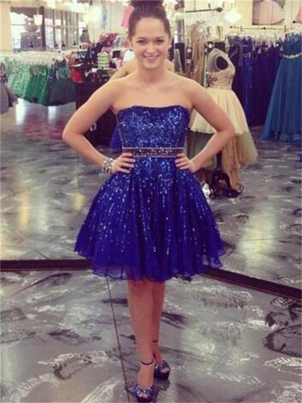 Short Custom Homecoming Dress,royal Blue Homecoming Dress,strapless Homecoming Dresses, Beads Homecoming Dresses, Juniors Homecoming