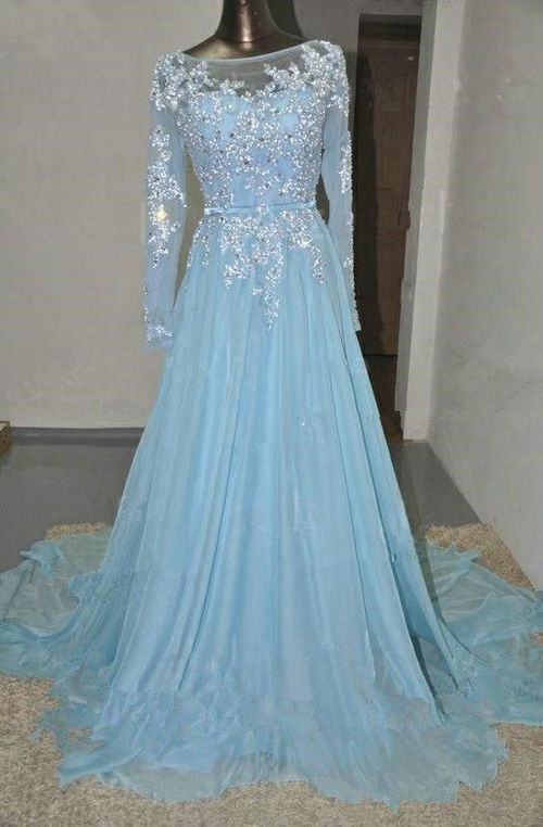 Long Sparkly Prom Dress,custom Prom Dress, Long Sleeve Prom Dress, Elegant Prom Dress, Junior Prom Dress,light Blue Prom Dress,round Neck Prom