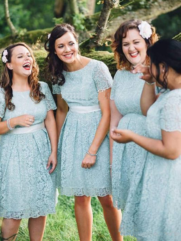 Short Custom Bridesmaid Dresses,mint Bridesmaid Dress With Lace,short Sleeve Bridesmaid Dress,big Size Bridesmaid Dress,country Style,2016