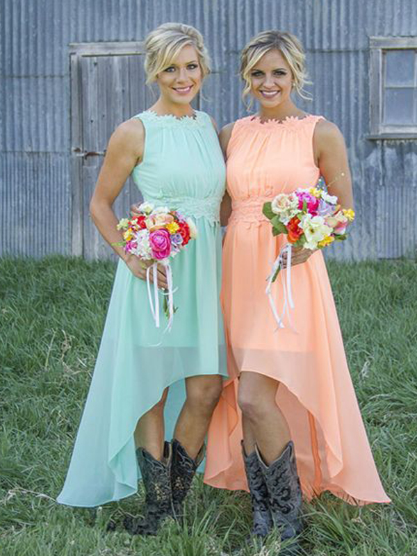 Short Bridesmaid Dress,high Low Bridesmaid Dress,dress With Cowboy Boots,chiffon Bridesmaid Dress,colorful Bridesmaid Dress,country Style