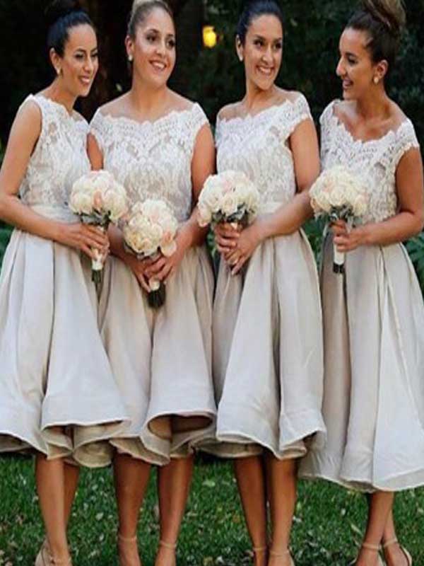 Short Bridesmaid Dress, Lace Bridesmaid Dress, Tea Length Bridesmaid Dress, Champagne Bridesmaid Dress,occasion Dress, A-line Bridesmaid Dress,
