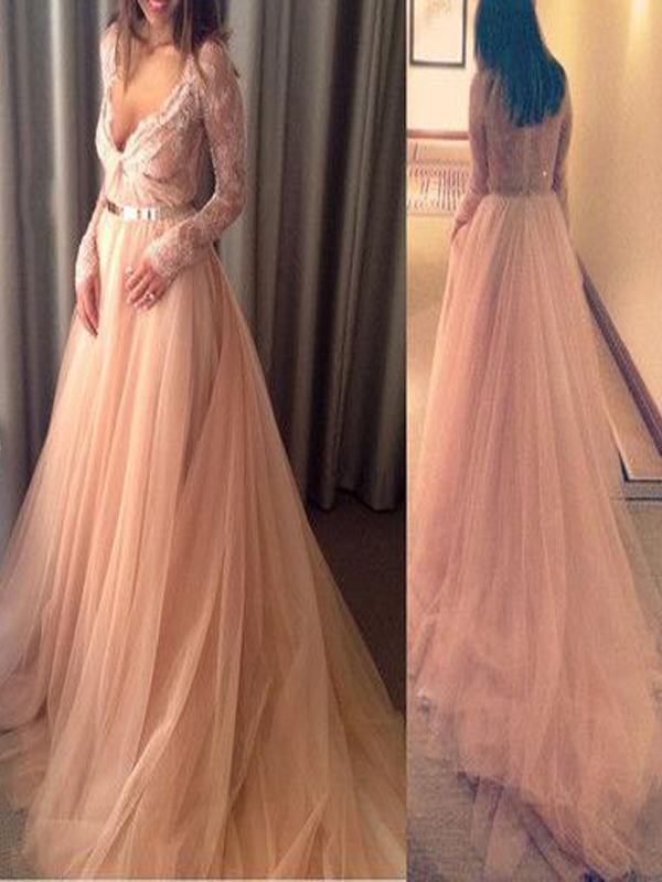 Long Custom Prom Dress,pink Prom Dress,long Sleeve Prom Dress,prom Dress With Lace,ball Gown Dress,v-neck Prom Dress,evening Dress For
