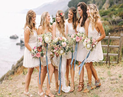 Short Bridesmaid Dress,bohemian Bridesmaid Dress,beach Wedding Party Dress For Bridesmaid,tea Length Bridesmaid Dress,lace Bridesmaid