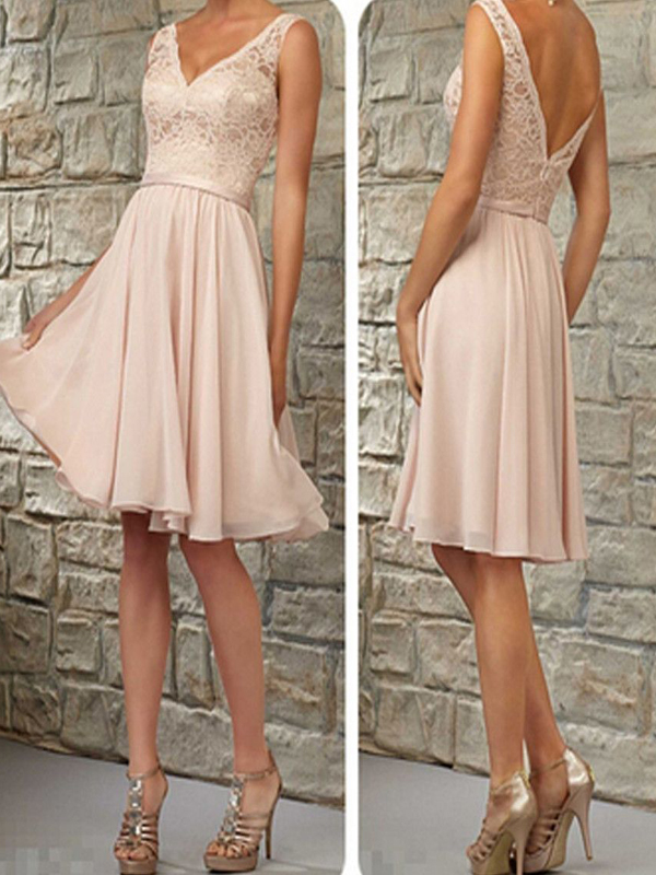Short Bridesmaid Dress Blush Pink Bridesmaid Dress V Neck Bridesmaid