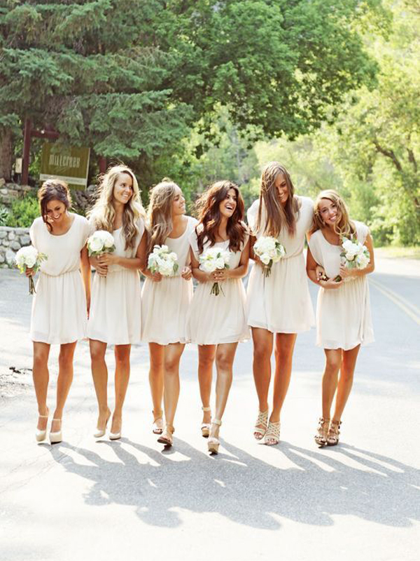 Short Bridesmaid Dress, White Chiffon Bridesmaid Dress, Simple Bridesmaid Dress, Short Sleeve Bridesmaid Dress, Bridesmaid Dress,dress For