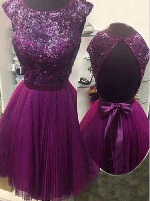 Short Homecoming Dress,purple Homecoming Dress, Cap Sleeve Homecoming ...