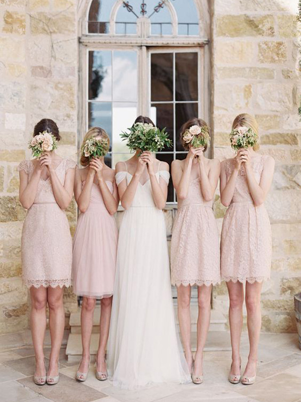 Short Bridesmaid Dress, Pink Lace Bridesmaid Dress, Open Back Bridesmaid Dress, Knee Length Bridesmaid Dress, Simple Bridesmaid Dress, Rustic