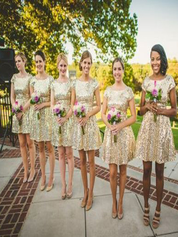 Short Bridesmaid Dress,sequined Bridesmaid Dress, Bridesmaid Dress With Short Sleeve, Shining Bridesmaid Dress, Sparkly Bridesmaid Dress,
