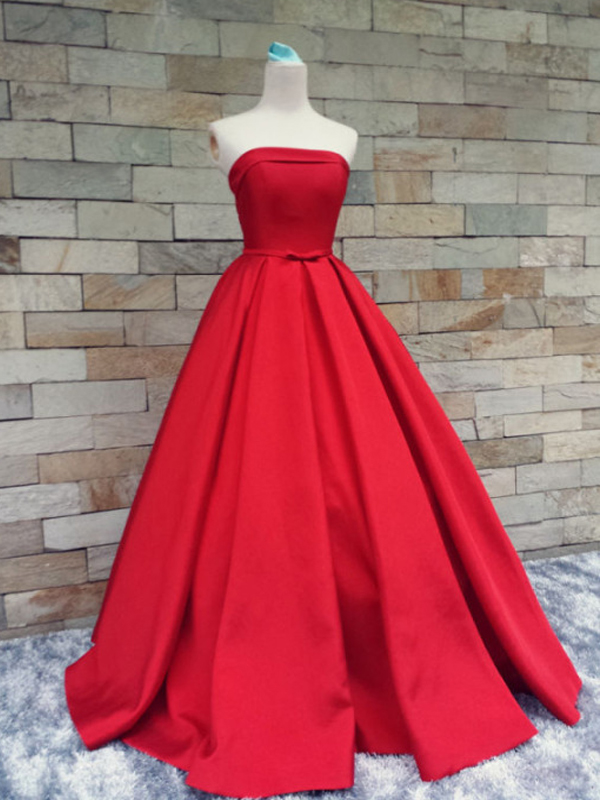Long Custom Prom Dress,red Prom Dresses,simple Prom Dress,sexy Prom Dress, Prom Dresses,2017 Formal Gown,satin Evening Gowns,strapless Prom