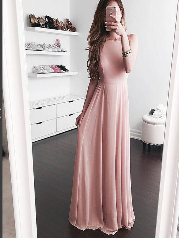 Long Custom Prom Dress,blush Open Back Evening Dress, Pink Chiffon Prom Dress,long Chiffon Evening Dress,maxi Dresses,simple Evening Dresses,