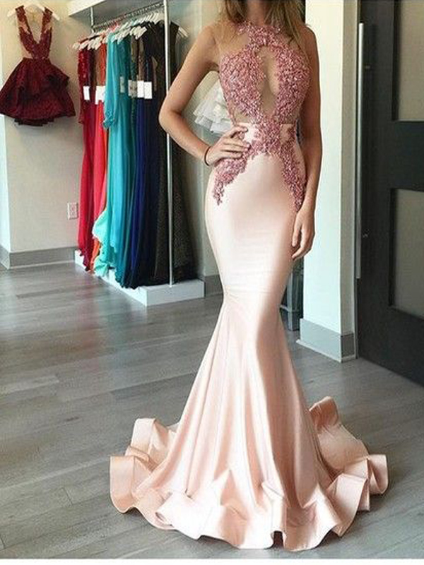 Long Custom Prom Dress,pink Mermaid Prom Dress, Unique Design Prom Dress, Prom Dress With Appliques, Floor-length Prom Dress, Charming Prom