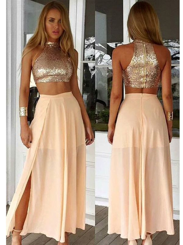 Simple Two Pieces Prom Dresses For Teens,champagne Chiffon Prom Gowns,women Dresses,handmade Evening Gowns,party Prom Dresses. Pd01256
