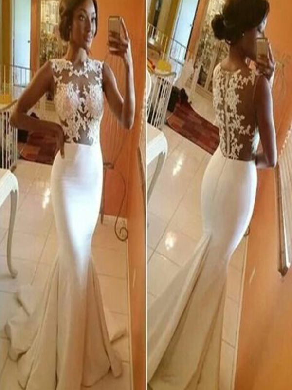 Long Custom Prom Dress,white Prom Dress, Prom Dress With Lace, Mermaid Prom Dress, Charming Prom Dress, Appliques Prom Dress, Unique Prom Dress,