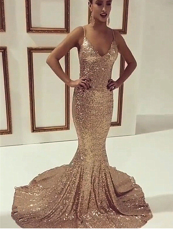 Long Custom Prom Dress Gold Sequin Spaghetti Straps Long Custom Prom Dress Gold Sequin Spaghetti Straps Mermaid Floor Length Sparkly Pd0121168
