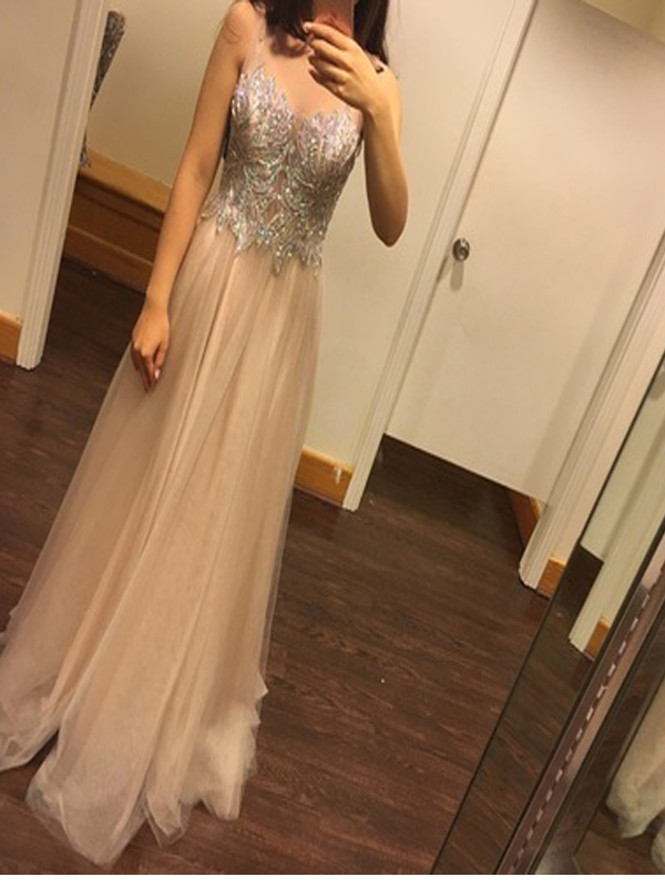 Long Custom Prom Dress, Pink Rhinestones Prom Dress, Sparkly Prom Dress, Vintage Prom Dress, A-line Prom Dress, Elegant Prom Dress, Modest Prom