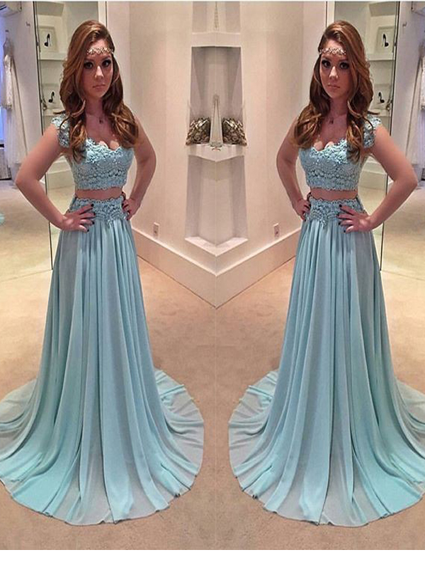 Tiffany Blue Lace Prom Dress