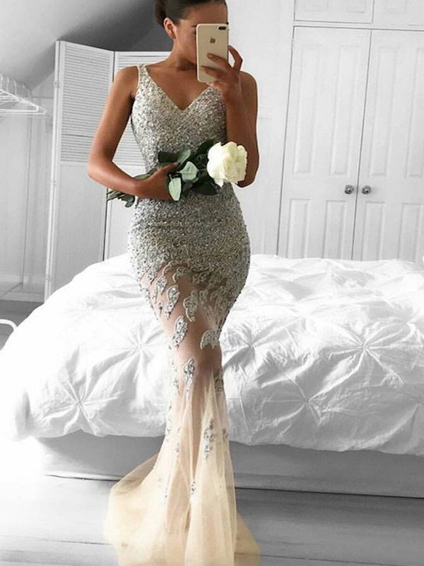 Sparkly Prom Dress,beaded Prom Dress, Mermaid Prom Dress,sexy Prom Dress,glitter Prom Dress, V-neck Prom Dress, Charming Pretty Dress,formal