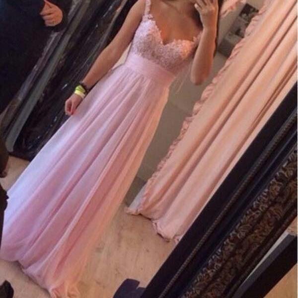 Long Custom Prom Dress,Pink Prom Dress, Spaghetti Straps Prom Dress