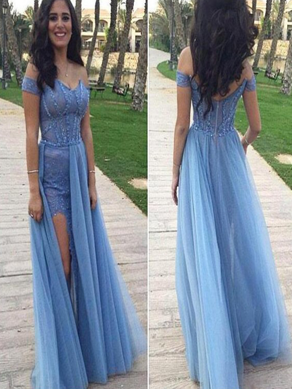 Long Custom Prom Dress,blue Prom Dress, Off Shoulder Prom Dress,elegant ...